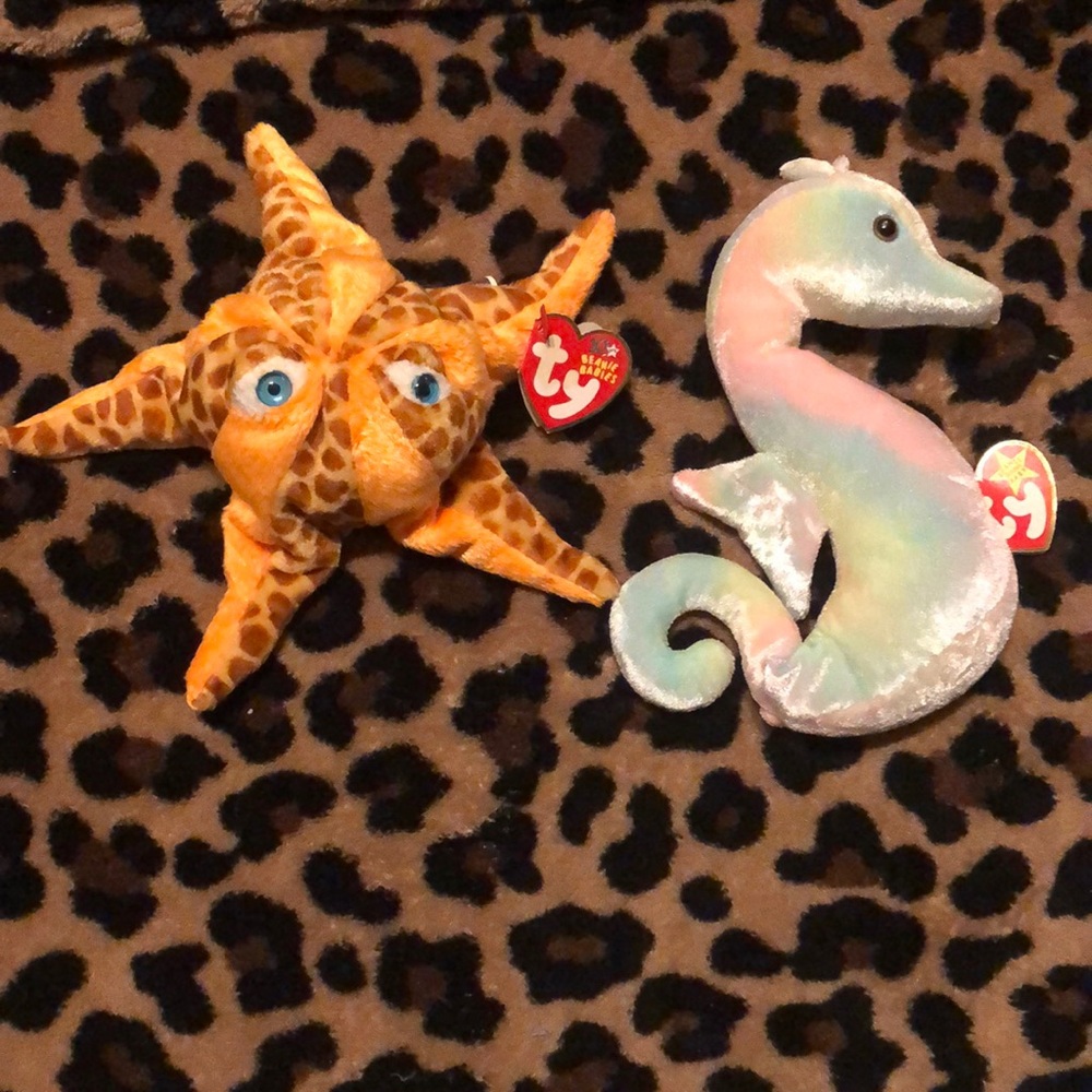 Sea Creature Beanie Babies Bundle | VINTAGE 1999 Seahorse, 2002 Seastar